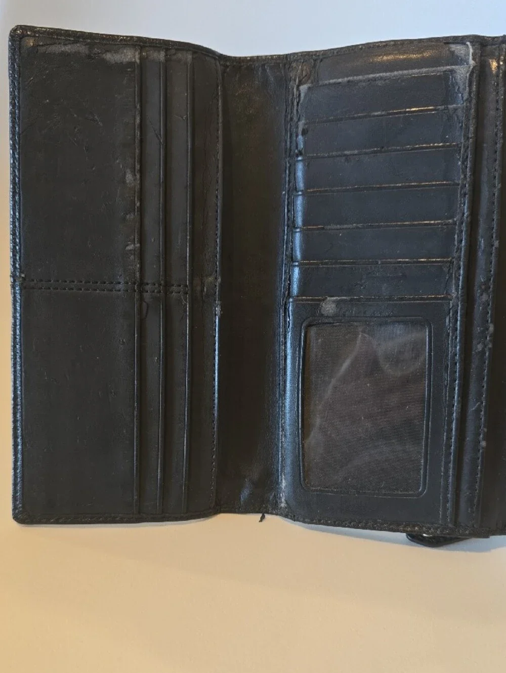 Vintage Coach Black Leather Continental Wallet with Signature Logo